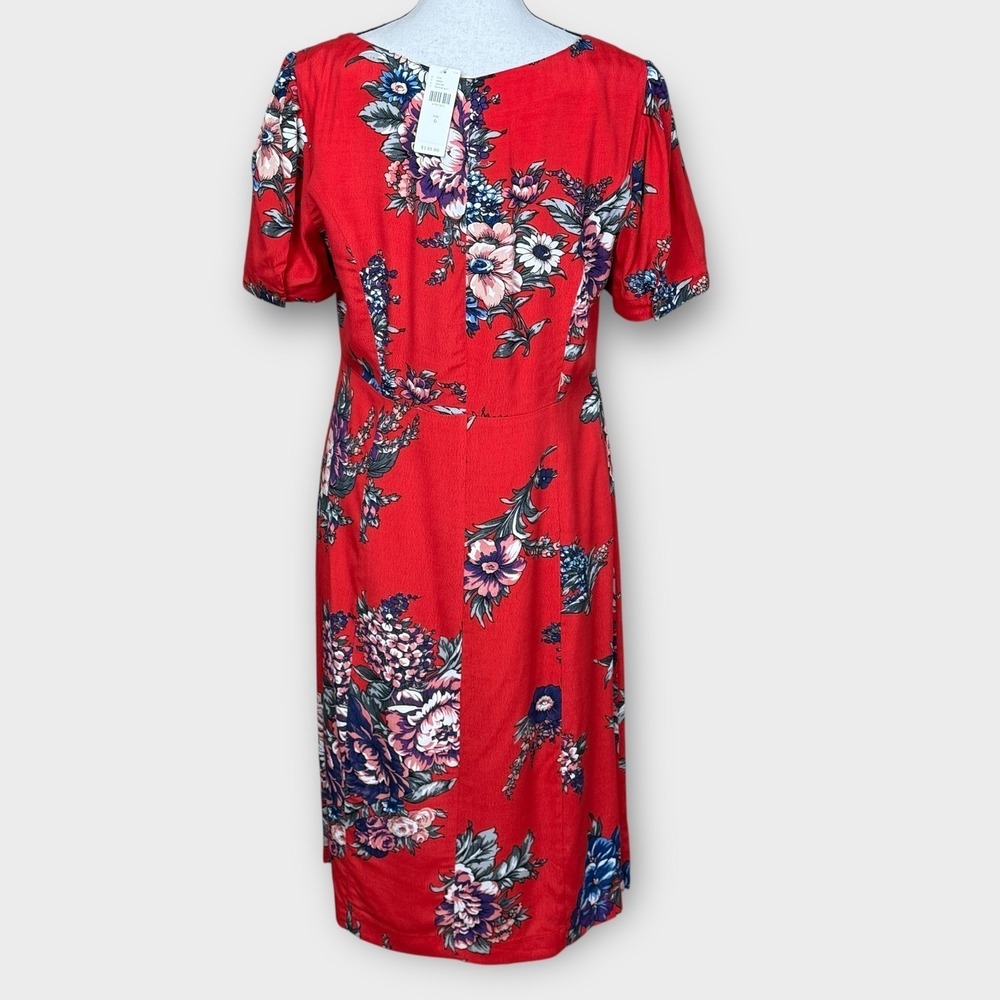 Maeve Anthropologie Caldwell Button Front‎ Dress Womens 6 Red NWT Square Neck - Picture 3 of 10